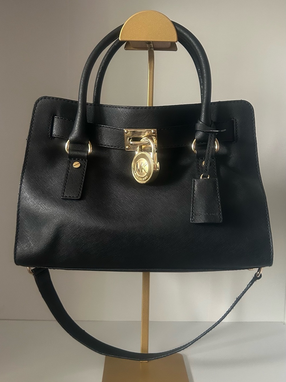 Michael Kors Black Hamilton Satchel with Gold Lock Detail